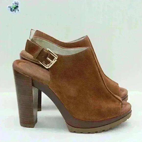 Michael Kors Women's Brown Suede Leather Rubber Outsole Block Heel Sandal Size U - Picture 7 of 11